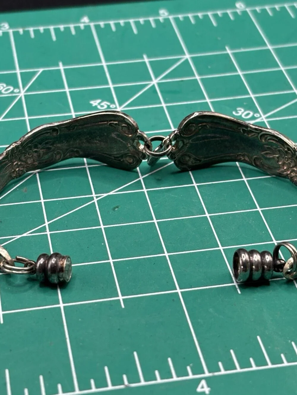 Vintage Silver Tone Silverware Flatware Spoon Bracelet Handmade Patina 7” Floral